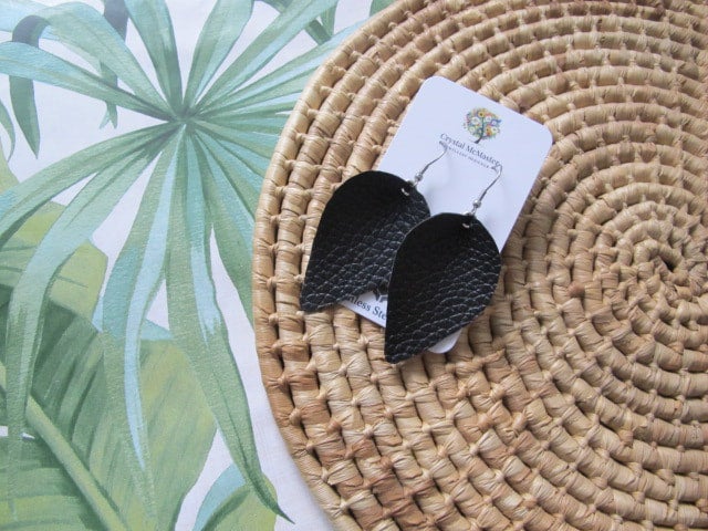 Black Leather Earrings Vegan Eco conscious Shop the Collections
